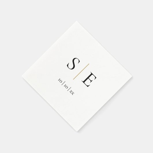 Minimalistisches Schwarz-Gold-Monogramm-Datum Serviette (Ecke)