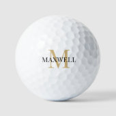 Minimalistisches Schwarz-Gold-Monogramm Golfball (Vorderseite)