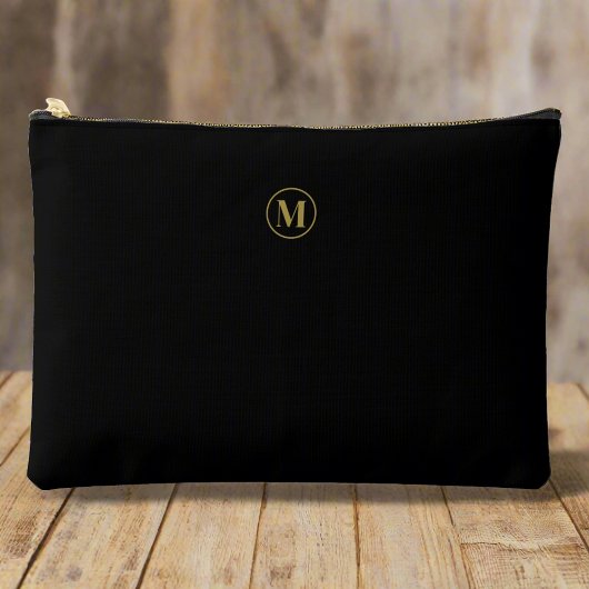 Minimalistisches Schwarz-Gold-Monogramm-Makeup Zubehörtasche