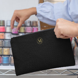 Minimalistisches Schwarz-Gold-Monogramm-Makeup Zubehörtasche