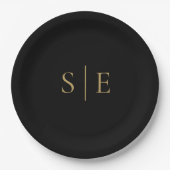 Minimalistisches Schwarz-Gold Monogramm Pappteller (Vorderseite)