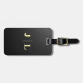 Minimalistisches Schwarz & Gold Monogramm Personal Gepäckanhänger (Vorderseite horizontal)