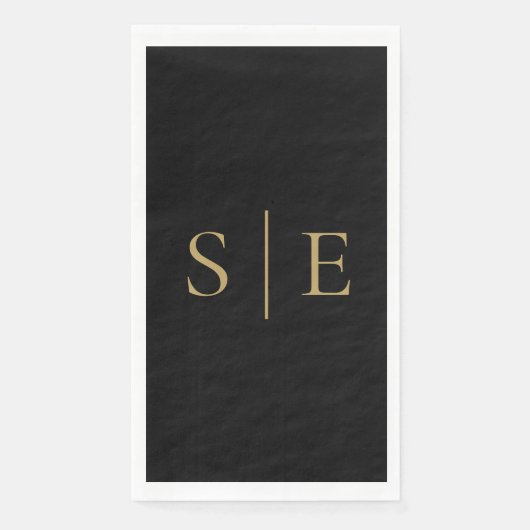 Minimalistisches Schwarz-Gold Monogramm Serviette (Vorderseite)