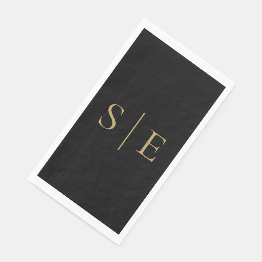 Minimalistisches Schwarz-Gold Monogramm Serviette (Ecke)