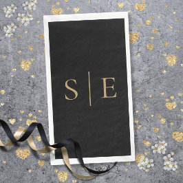 Minimalistisches Schwarz-Gold Monogramm Serviette
