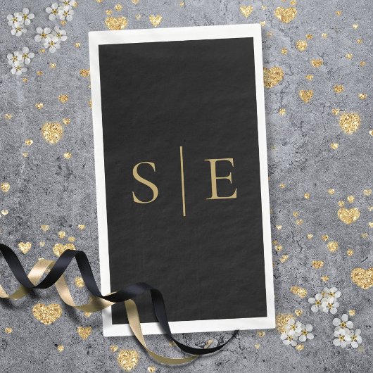 Minimalistisches Schwarz-Gold Monogramm Serviette
