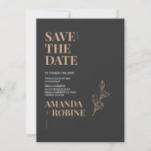 Minimalistisches Schwarz/Gold Save the Date (Vorderseite)