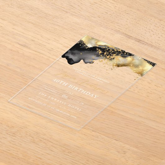 Minimalistisches Schwarz-Gold-Script 40. Geburtsta Acryleinladungen (Ablage )