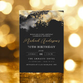 Minimalistisches Schwarz-Gold-Script 70. Geburtsta Einladung