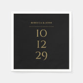 Minimalistisches Schwarz-Gold-Sonderdatum Serviette (Vorderseite)