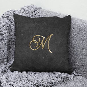 Minimalistisches Schwarz & Gold Vintage Luxus Mono Kissen