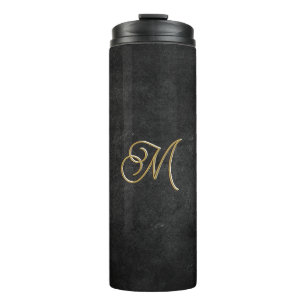 Minimalistisches Schwarz & Gold Vintage Luxus Mono Thermosbecher