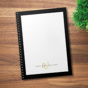 Minimalistisches Schwarz-Gold-Zweirahmen-Monogramm Notizblock