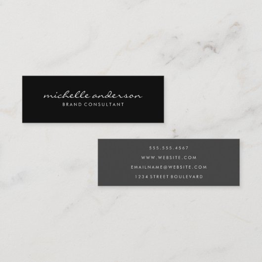 Minimalistisches Schwarz-Grau mit kursivem Text Mini Visitenkarte (Vorne/Hinten)