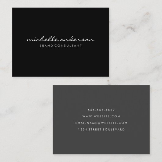 Minimalistisches Schwarz-Grau mit kursivem Text Visitenkarte (Vorne/Hinten)