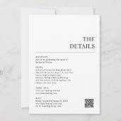 Minimalistisches Schwarz in einem QR-Code Hochzeit Einladung (Rückseite)