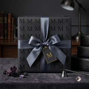 Minimalistisches Schwarz-Matt-Serifen-Monogramm Bu Geschenkpapier