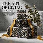 Minimalistisches Schwarz mit Gold und Silber-Glitz Geschenkpapier