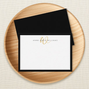 Minimalistisches Schwarz mit zwei Rändern Gold-Mon Mitteilungskarte