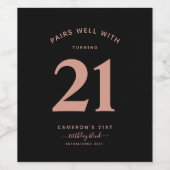 Minimalistisches Schwarz & Rose Gold 21. Weinetikett (Einzelnes Label)