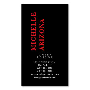 Minimalistisches Schwarz Rot & Weiß Modernes Profe Magnetische Visitenkarte