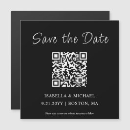 Minimalistisches Schwarz | SAVE THE DATE | QR Code Magnetkarte