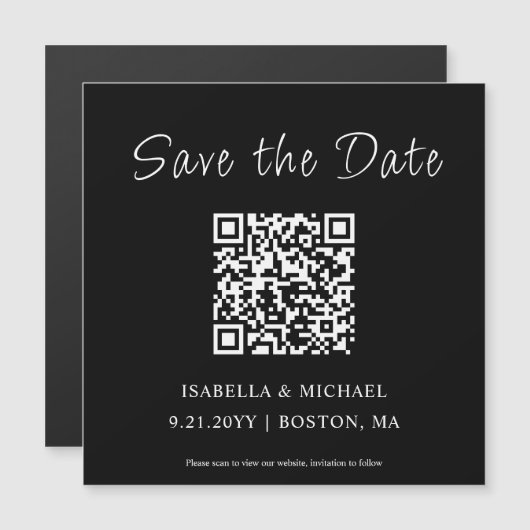 Minimalistisches Schwarz | SAVE THE DATE | QR Code Magnetkarte (Vorne/Hinten)
