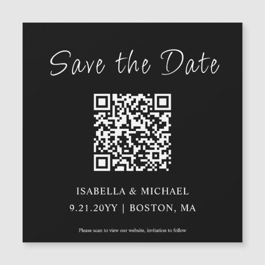 Minimalistisches Schwarz | SAVE THE DATE | QR Code Magnetkarte (Vorderseite)