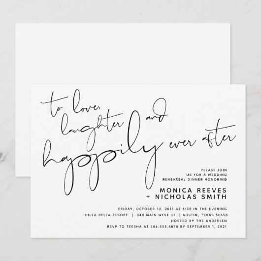 Minimalistisches Schwarz-Script-Hochzeitsessen Pro Einladung (Vorne/Hinten)