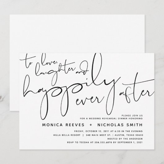 Minimalistisches Schwarz-Script-Hochzeitsessen Pro Einladung (Vorne/Hinten)