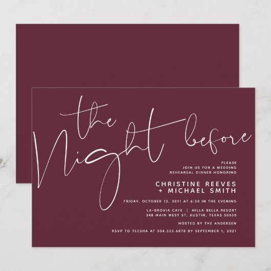 Minimalistisches Schwarz-Script-Hochzeitsessen Pro Einladung (Vorne/Hinten)