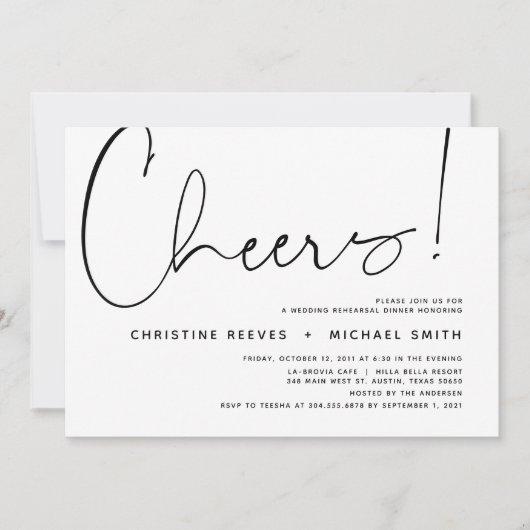 Minimalistisches Schwarz-Script-Hochzeitsessen Pro Einladung (Vorderseite)