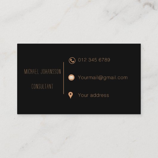 Minimalistisches Schwarz und Gold  Visitenkarte (Rückseite)