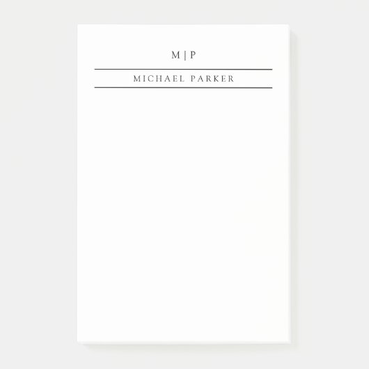 Minimalistisches Schwarz und Weiß| Monogramm und N Post-it Klebezettel (Vorderseite)