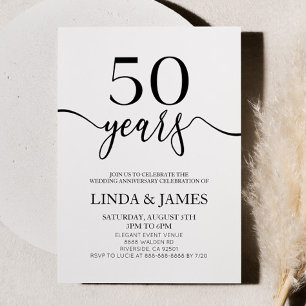 Minimalistisches Schwarz Weiß 50. Hochzeitstag Einladung