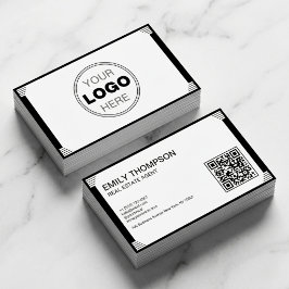 Minimalistisches Schwarz-Weiß-Art-Deco-Logo- QR-Co Visitenkarte