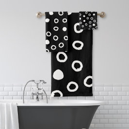 Minimalistisches Schwarz-Weiß-Bläschen-Muster Badhandtuch Set