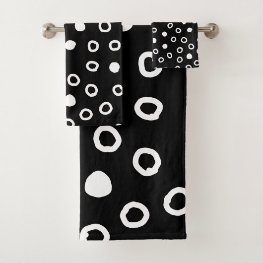 Minimalistisches Schwarz-Weiß-Bläschen-Muster Badhandtuch Set (Insitu)
