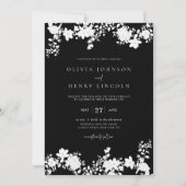 Minimalistisches Schwarz-Weiß-Blumen-HochzeitsFoto Einladung (Vorderseite)
