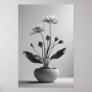 Minimalistisches Schwarz-Weiß-Botanisches Florales Poster
