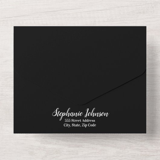 Minimalistisches Schwarz-Weiß-Brautparty All In One Einladung (Rückseite)