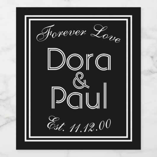 Minimalistisches Schwarz/Weiß Deco Wine Label Weinetikett (Einzelnes Label)