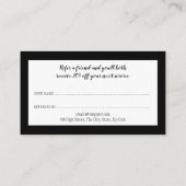 Minimalistisches Schwarz-Weiß-Elegantes Skript Empfehlungskarte (Rückseite)