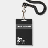 Minimalistisches Schwarz-Weiß-Ereignis Ausweis (Vorderseite mit Schlüsselband)