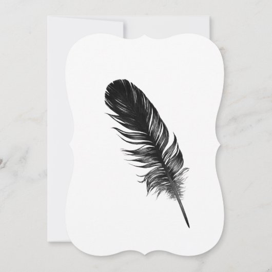 Minimalistisches Schwarz-Weiß-Feather-Elegant Einladung (Rückseite)