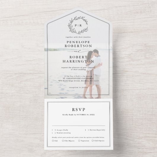 Minimalistisches Schwarz-Weiß-Foto All In One Einladung (Innen Boden)