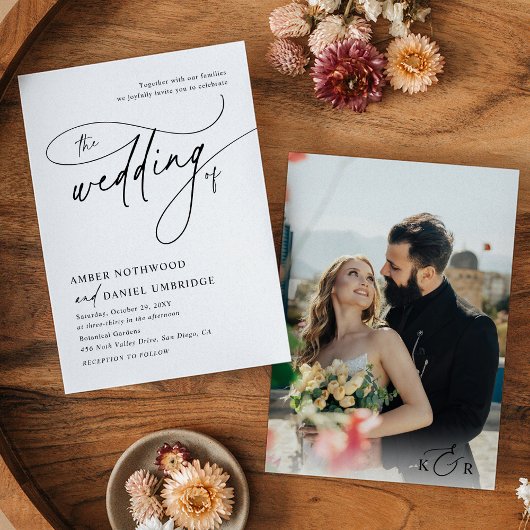 Minimalistisches Schwarz-Weiß-Foto Hochzeit Einladung