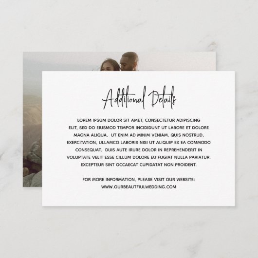 Minimalistisches Schwarz-Weiß-Foto Moderne Hochzei Begleitkarte (Vorne/Hinten)