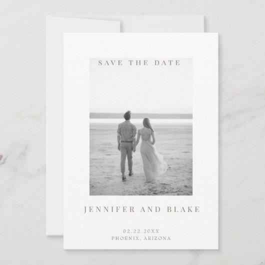 Minimalistisches Schwarz-Weiß-Foto QR-Code Save-th Save The Date (Vorderseite)