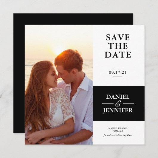 Minimalistisches Schwarz-Weiß-Foto Save the Date (Vorne/Hinten)